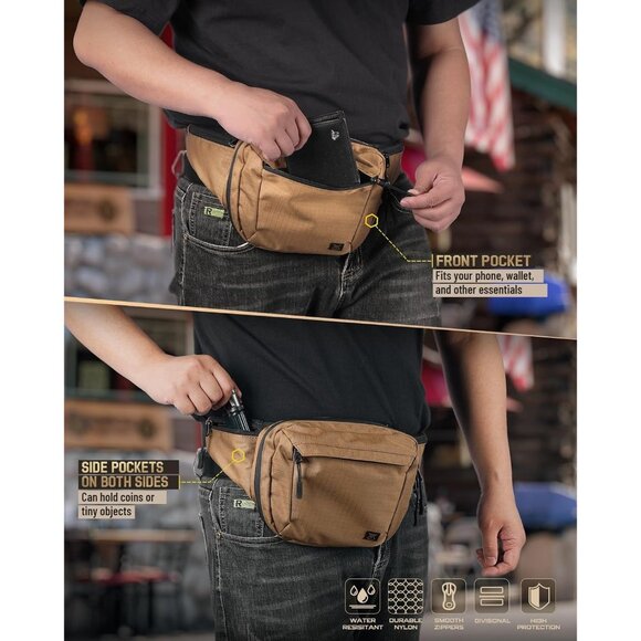 Men's Coyote Brown Tactical Concealed Carry Fanny Pack Ccw Fanny Pack Waist Bag - Picture 3 of 4